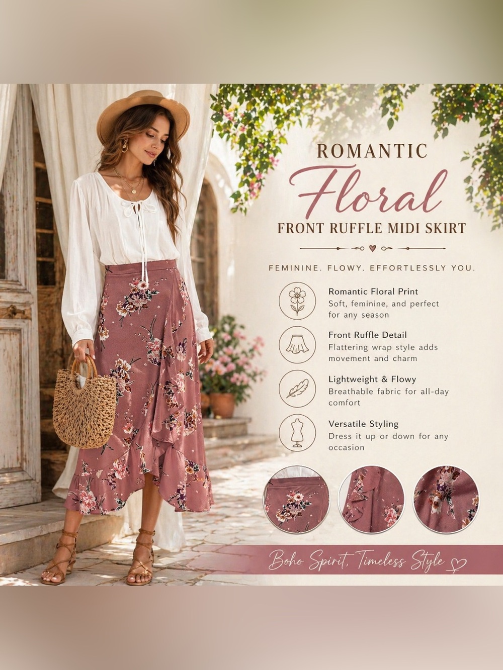 Romantic Boho Floral Ruffle Midi Skirt | Anthro-Inspired Feminine Flow